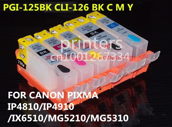 PGI-125BK CLI126BK C M Y многоразовый картридж для принтера canon PIXMA IP4810 IP4910 IX6510 MG5210 MG5310 с чипом 5 цветов