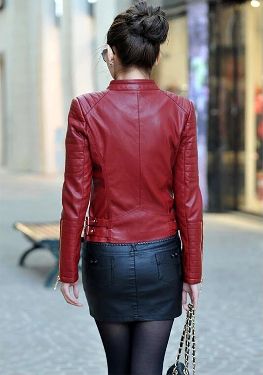 Весенне-осенняя женская короткая Дизайнерская кожаная куртка со стоячим воротником, верхняя одежда/M-3XL