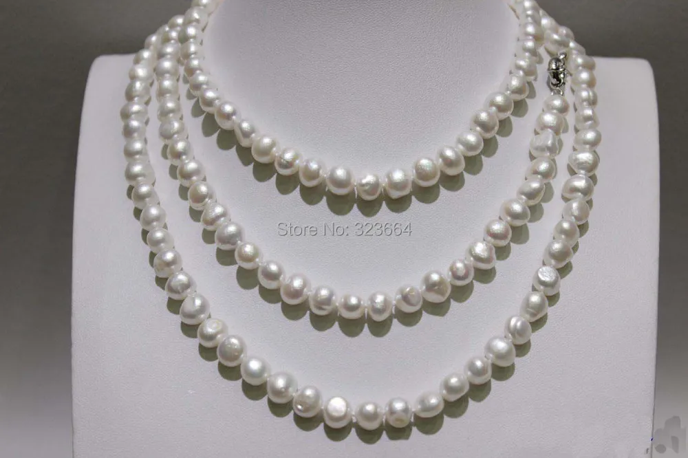 Белое длинное ожерелье барокко пресной воды Жемчужное ожерелье 7x9 мм 48 дюймов