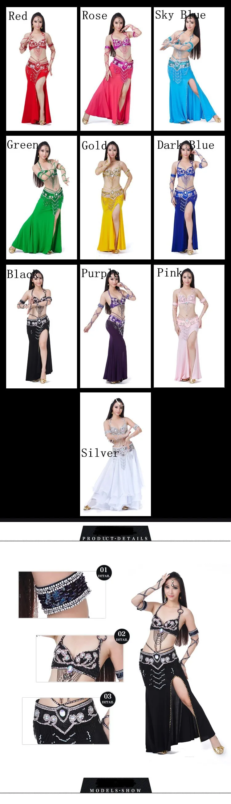 Одежда для индийского беллиданса, 3 компл. Размера S / M / L, 10 цветов 700#