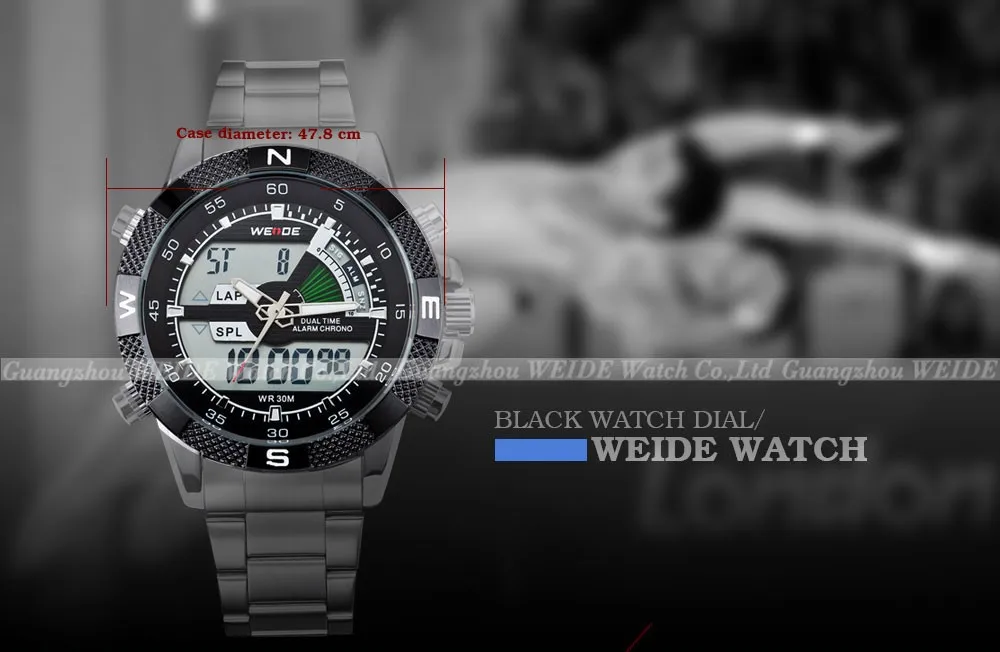 WEIDE цифровой дисплей мужские спортивные часы Роскошные бизнес военный ремешок из нержавеющей стали Кварцевые наручные часы Relogio Masculino