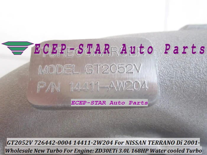 TURBO GT2052V 726442-0004 726442-0001 14411-2W204 144112W204 Water cooled Turbine Turbocharger For NISSAN TERRANO Di 2001- ZD30ETi 3.0L 168HP