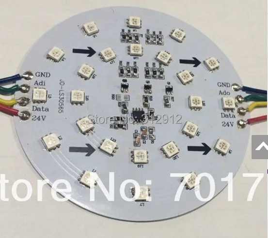 WS2821A светодиодный модуль пикселей, 120 мм Диаметр молочного покрытия, DC24V вход, 24 шт 5050 RGB SMD светодиодный внутри