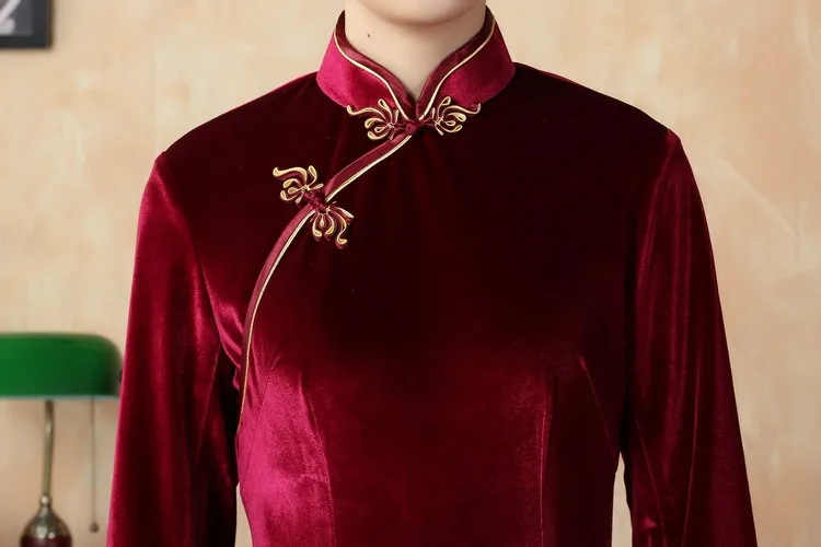 Шанхай история традиционное китайское Платье велюровое cheongsam платья Ципао китайское платье Чонг-сам китайское платье 5 цветов