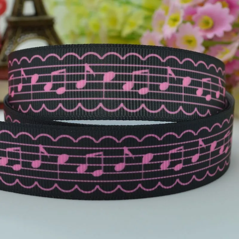 DUWES 7/" 22 мм розовый Note черный напечатанный grosgrain лента, лента для волос «сделай сам» материалы для одежды ручной работы 50 ярдов OEM