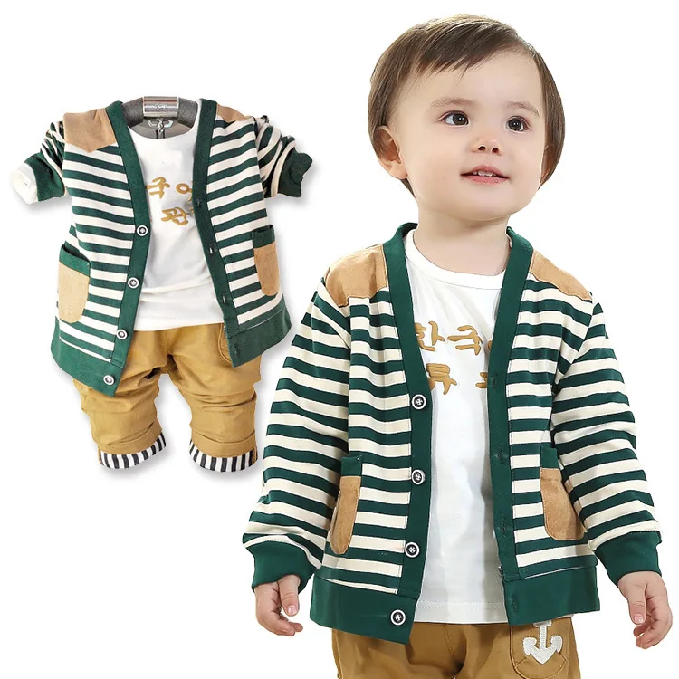 Anlencool/Коллекция 2019 года, пальто Roupas Meninos, новая Корейская одежда для малышей, весенний кардиган в полоску из трех предметов, брендовая