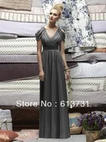 Free Shipping 2013 New Sexy Off the Shoulder Grey Chiffon Ruched Floor Length Long Bridesmaid Dresses With Sleeves BO1359