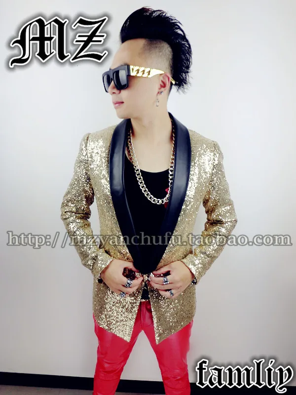 S-5XL! GD fm BIGBANG мужские модные золотые с блестками костюм кожаный ошейник верхняя одежда костюм Топ этап певица костюмы/S-XL