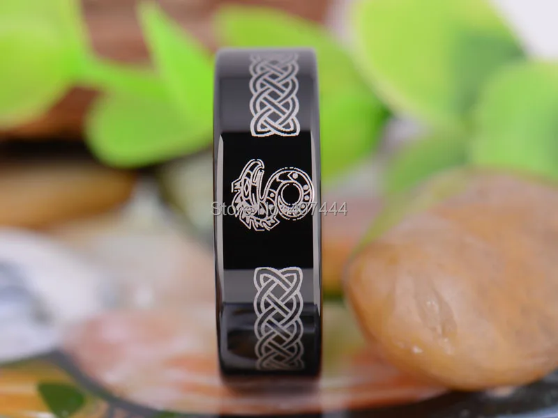 Бесплатная доставка YGK Jewelry Лидер продаж 8 мм Черный трубы тень Run Дракон Новый Для Мужчин's Вольфрам обручальное кольцо из карбида