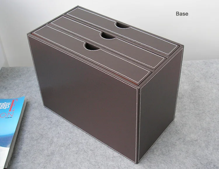 Горизонтальный 3-х слойные 3-ящиком деревянная строительство кожаный стол картотечный шкаф для хранения ящиков офисный Органайзер контейнер для документов brown217B