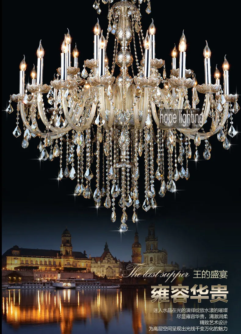 Lustres de Cristal Iluminação de Cristal Candelabro de Cristal de Luz Lustre de Cristal Luxuoso Estilo Europeu Iluminação Grandes Contemporânea Grande Hotel Cristal Centrais Candelabros Champagne Antigo Luzes e Iluminação