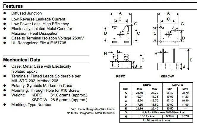 kbpc5010w мостовой выпрямитель/Мост ворс 1000 В 50A/для будет-Топ 40, 50A высокий ток мостовой выпрямитель