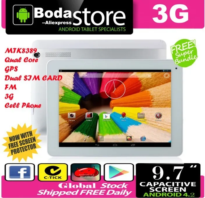 Бесплатная доставка BODA M6 PRO 3G Quad Core Tablet PC 9.7 дюймов 3G телефон sim IPS Retina 1024x768 mtk 1.6 ГГц 1 ГБ Оперативная память 8 ГБ GPS WCDMA HDMI
