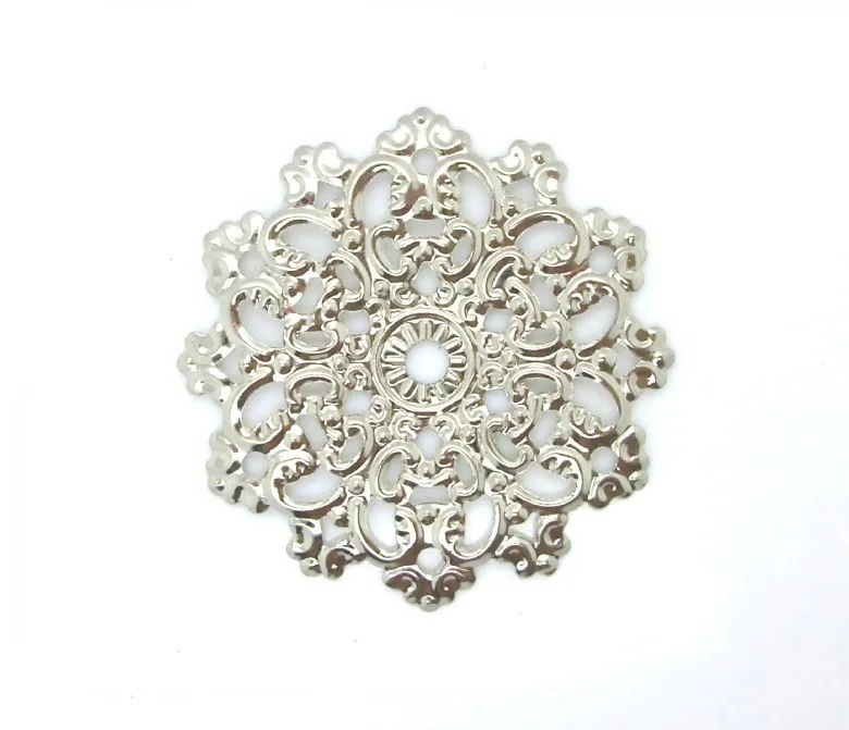 shipping-50Pcs, украшения, фурнитура цветок серебристого цвета, полые коннекторы «филигрань», Подарочные украшения DIY 4,6X4,5 см J0034