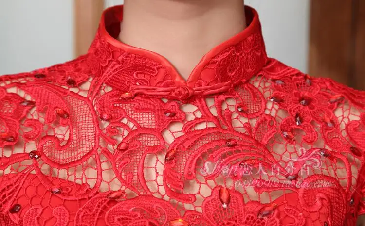 Бесплатная доставка, вечерние платья cheongsam с цветочным рисунком, новинка 2015, Модные Винтажные Красные кружевные короткие платья подружки