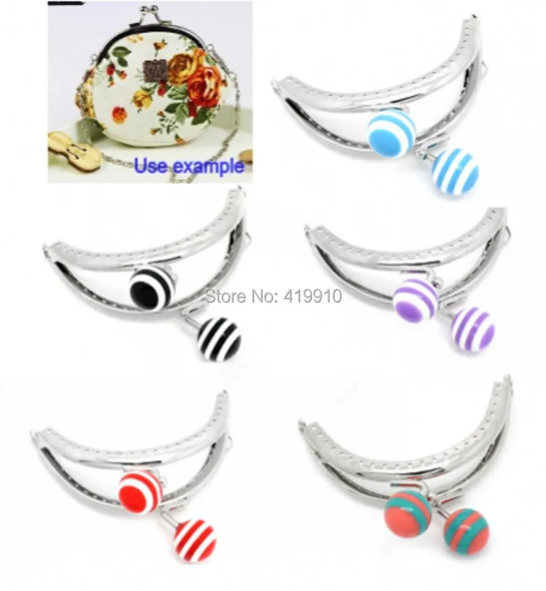Shipping-5PC, металлическая рамка, застежка в виде поцелуя, арка для кошелька, сумка с замком, ручка DIY, серебряный тон, смешанный резиновый шар, 8,5x7 см, J2576