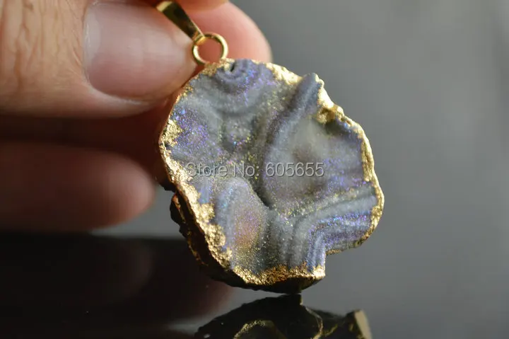 Серый цвет Drusy грубый камень ломтик подвески