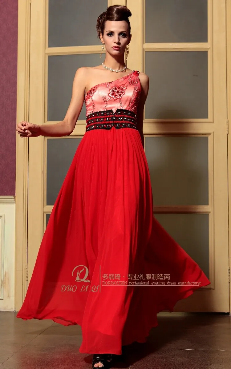 Красный осенью и зимой невесты горничная платье плюс размер vestidos formales долго алмаз одно плечо Пром Платья