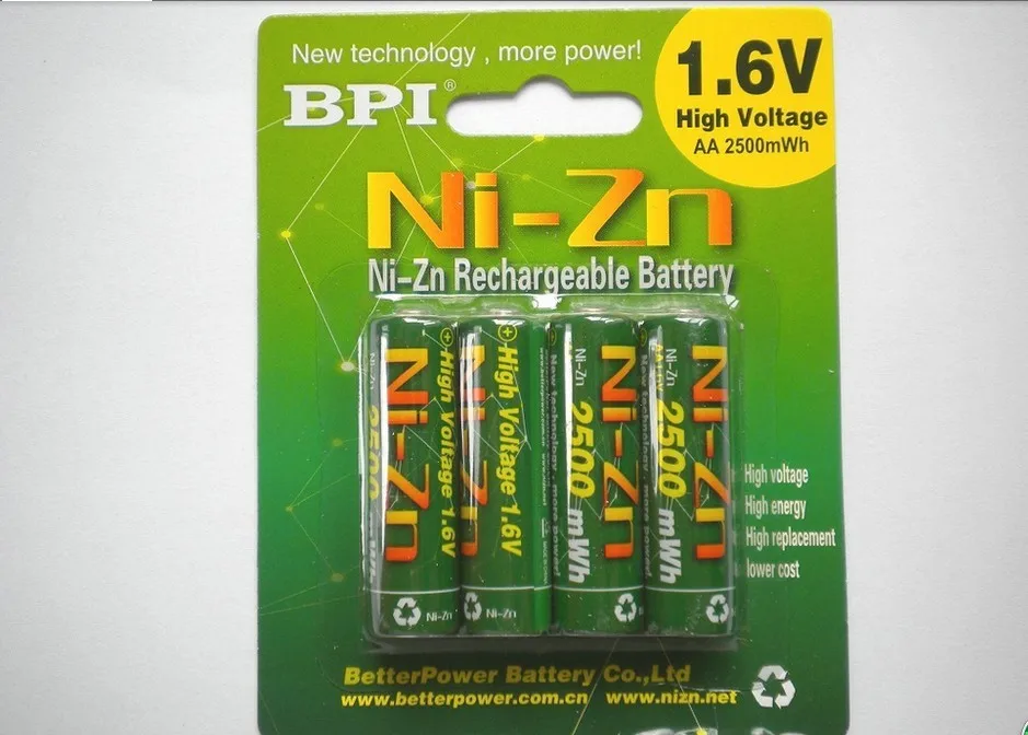 4 шт. NiZn Ni-Zn 1,6 в AA 2500mWh аккумуляторная батарея+ NiZn умное зарядное устройство, гораздо мощнее и прочнее, чем Ni-MH батарея