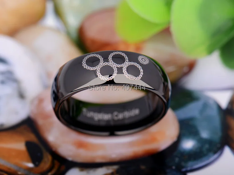 Бесплатная доставка YGK Jewelry Лидер продаж 8 мм черный купол Сочи Олимпиада пять-кольца Новый Вольфрам обручальное кольцо из карбида