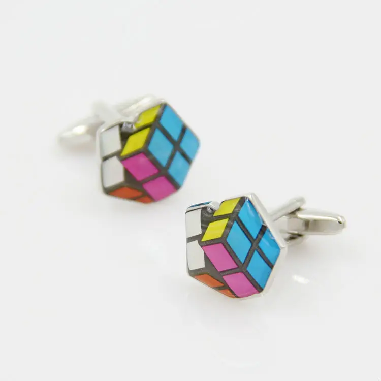 Медь cufflilnks красочные Кубик Рубика ребенок cufflinksfree доставка