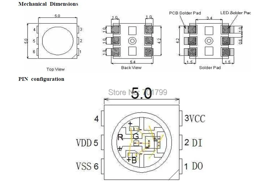 DC5V WS2812(6pin) полноцветная светодиодная точечная лампа;. 16,8 мм диаметр, IP66; один 5050 RGB светодиодный с WS2811 чипсет встроенный как один пиксель