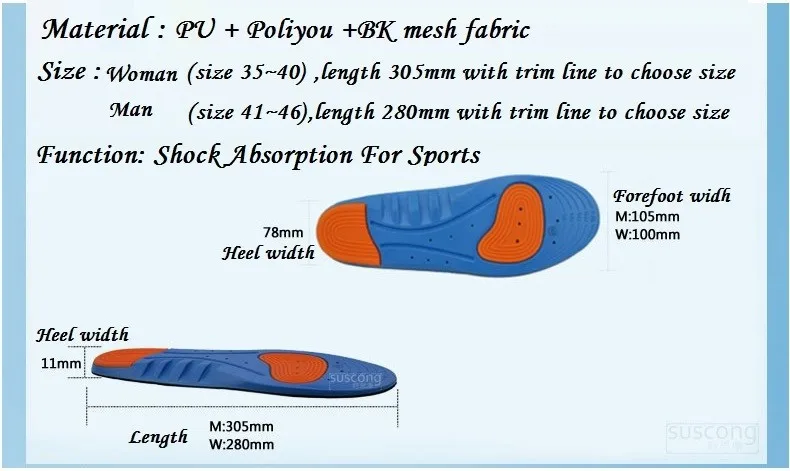 Мужские и женские весь размерный ряд спортивные стельки-супинаторы шок обувная колодка Подушка Спортивная Бег антибактериальное анти-запаха пота absoprption