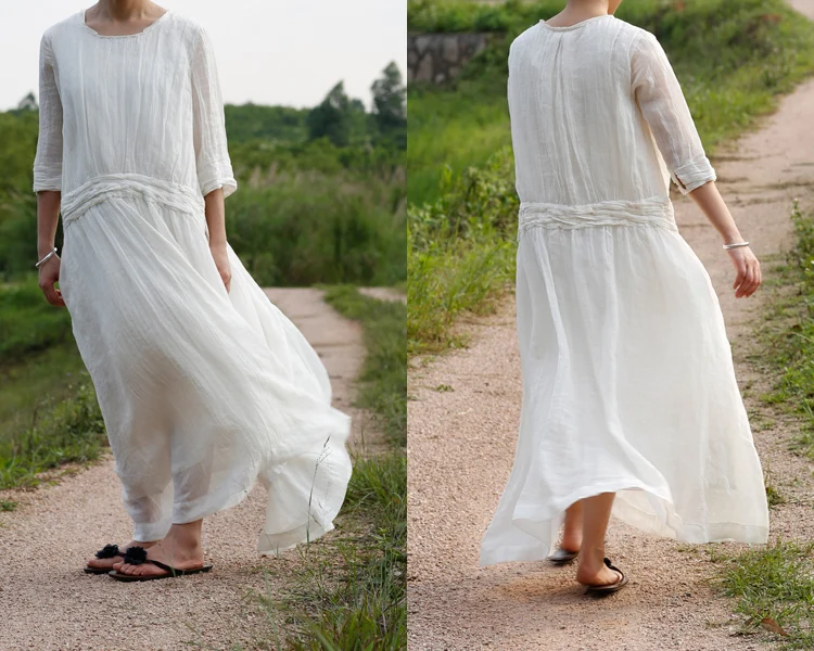 simple white linen dress