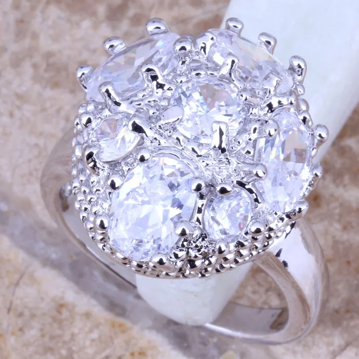 Великолепный Белый Серебряные Штампованные 925 Для женщин Jewelry Кольцо Размеры 6/7/8/9 r0563