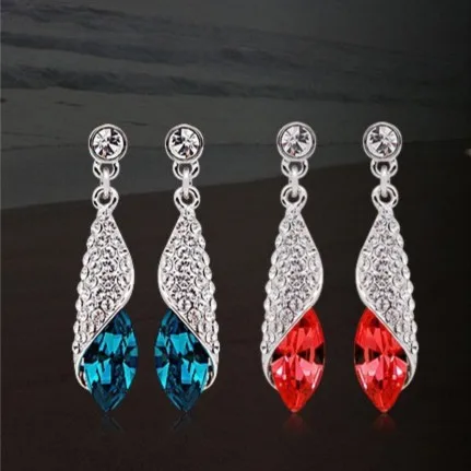 Pendientes Brincos Роскошные Длинные Diamante Серебряный Красный Кристалл серьги Красный горный хрусталь украшения