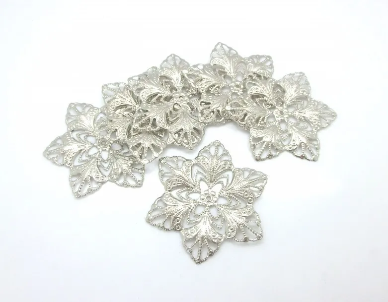 shipping-50Pcs филигранные цветочные обертки разъемы серебряного цвета, полые подарок украшения DIY 5,7 см x 5 см J0600