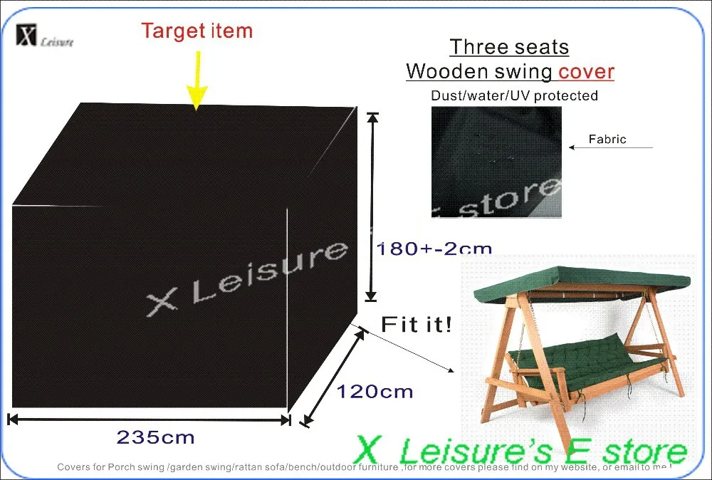 Сад 3 места деревянные качели крышка большого размера крышка, W235xD120xH180cmwater-proofed крышка. УФ защитная крышка для мебели