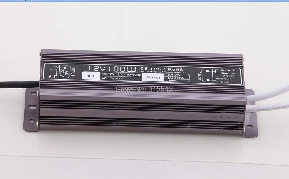 12 V/100 W Водонепроницаемый режим переключение, питание; IP67 Номинальная; AC110-260V вход