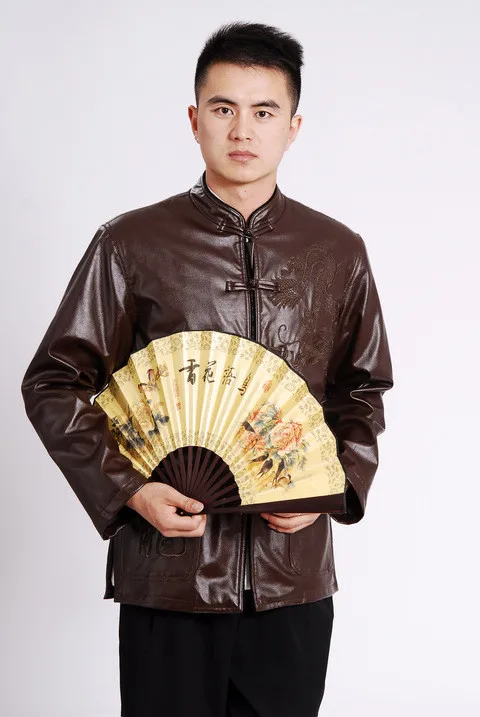Шанхай история 2019 новая распродажа с длинным рукавом PU Китайская традиционная одежда двойной слой внутри, коричневый китайская куртка M0041