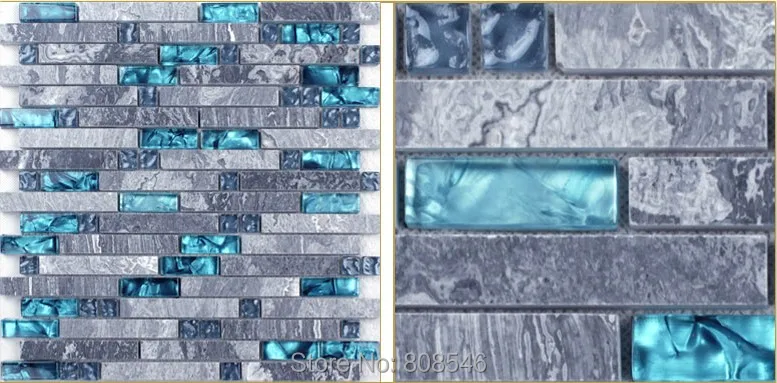 Серый мраморный камень морской синий стеклянная мозаичная плитка настенная напольная для Санузел для ванной комнаты интерлок Линейный душ камин кирпич