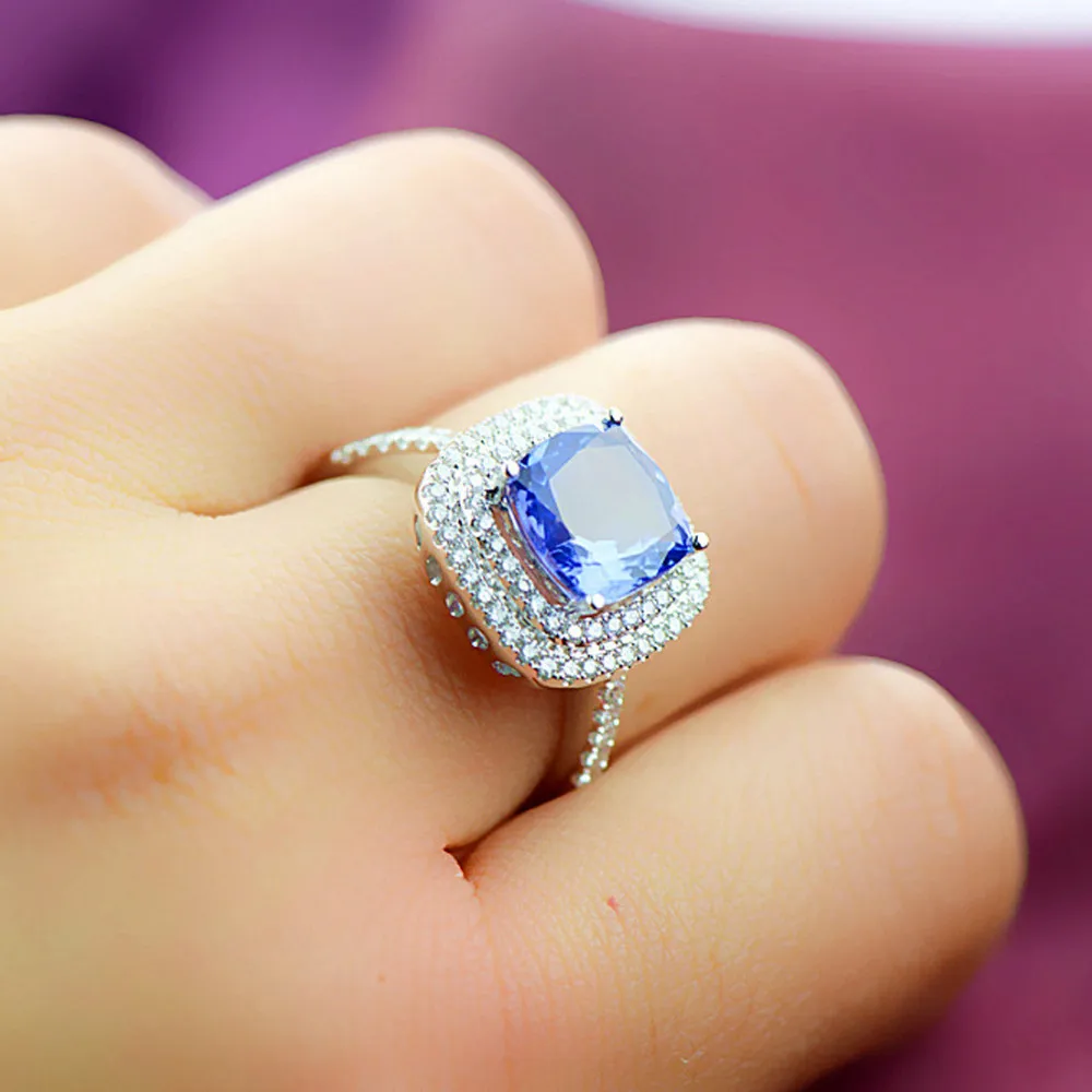 2.3-2.5ct синий драгоценный камень кольца 0.4ct природных алмазов 18 К золото Для женщин Танзанит синий кольцо Ювелирные украшения Роскошные Быстрая Diana