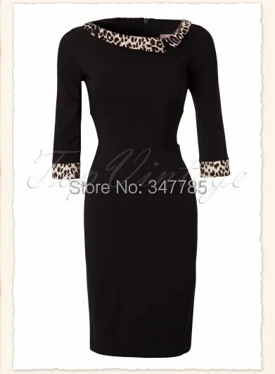 Женское винтажное платье 50s mad men inspired с коротким рукавом, черное платье с белым воротником, Ретро стиль, миди, платья-карандаш, плюс размер 4xl, vestidos