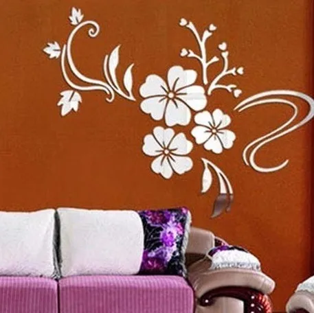 MEYA акриловые FlosFlower гибиски настенное зеркало Stciker, DIY 3D плавник растение-зеркало наклейка и фрески