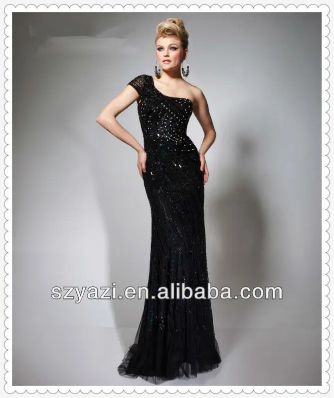 Elegant New Fashion Beaded Chiffon and Tulle Black Evening gowns Women V-neck Prom Dresses 2013 DA1q