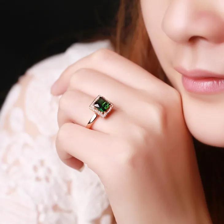 ZOCAI Новое поступление CHANSON серии 2,0 CT настоящий зеленый турмалин чистый 18 K розовое золото кольцо с 0,12 CT натуральный бриллиант