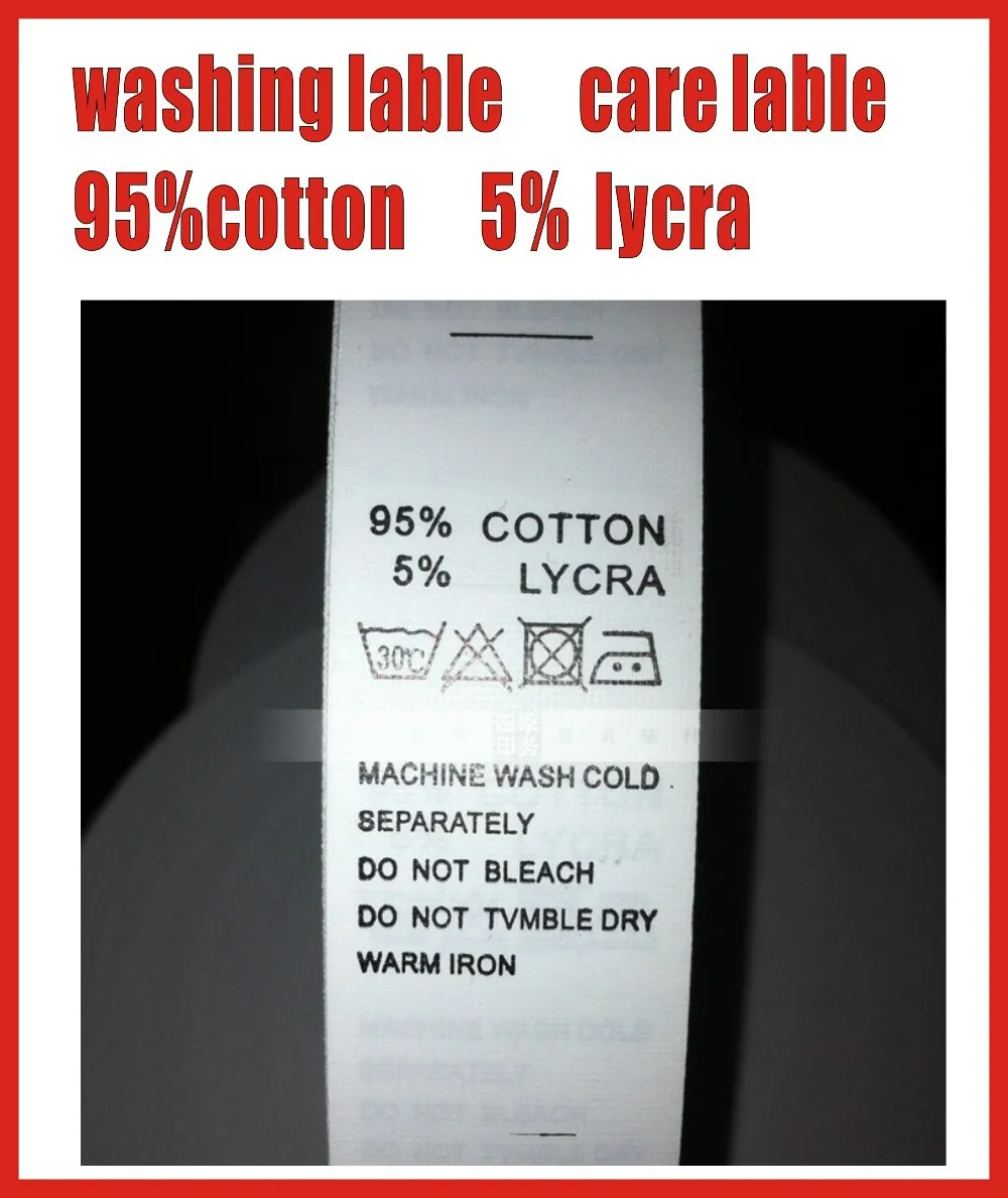 clothes tags label,3000pcs/lot,silk printed washing label ,95%cotton 5% lycra printed mark label, care label Free shipping