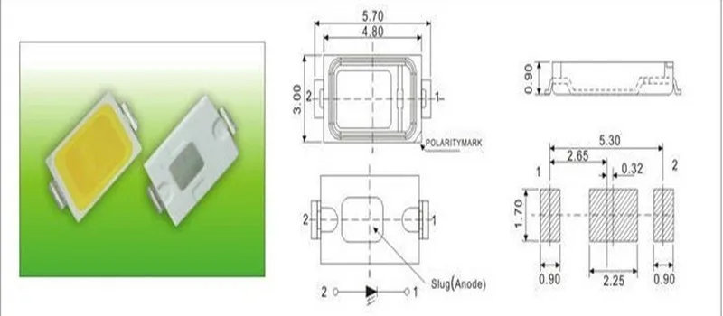 3000 шт. 5730 0,5 Вт 50-55lm 2800 К-6500 К белый теплый белый свет SMD 5730 светодио дный чип ламп 3,2~ 3,4 В