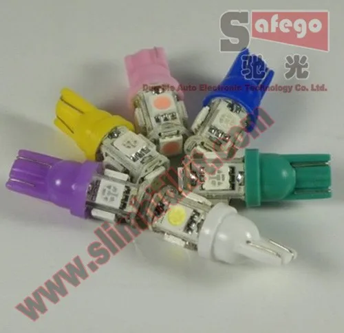 50 шт. safego T10 Клин LED авто Интерьер лампы(двери огни) w5W 5 SMD LED 5050 цвет красный, Желтый Синий Зеленый T10 белый светодиод