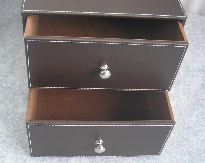 Двойной слой двойной ящик деревянный структура кожи стол тумбы коробка для хранения офисной Организатор документ контейнер коричневый 214b