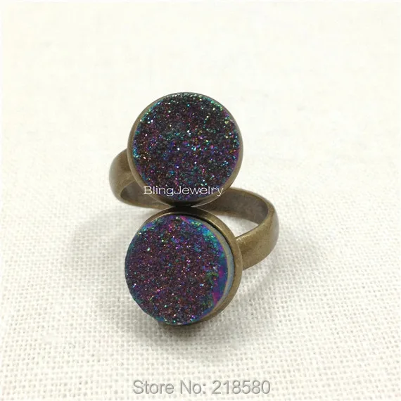 H-CR02 темно-синее титановое кольцо Druzy, античное бронзовое кольцо, 14 цветов