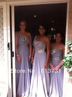 Free shipping 2013 New Arrival A Line One Shoulder Lanvender Chiffon Long Bridesmaid dresses Party Dresses With Sequins Top