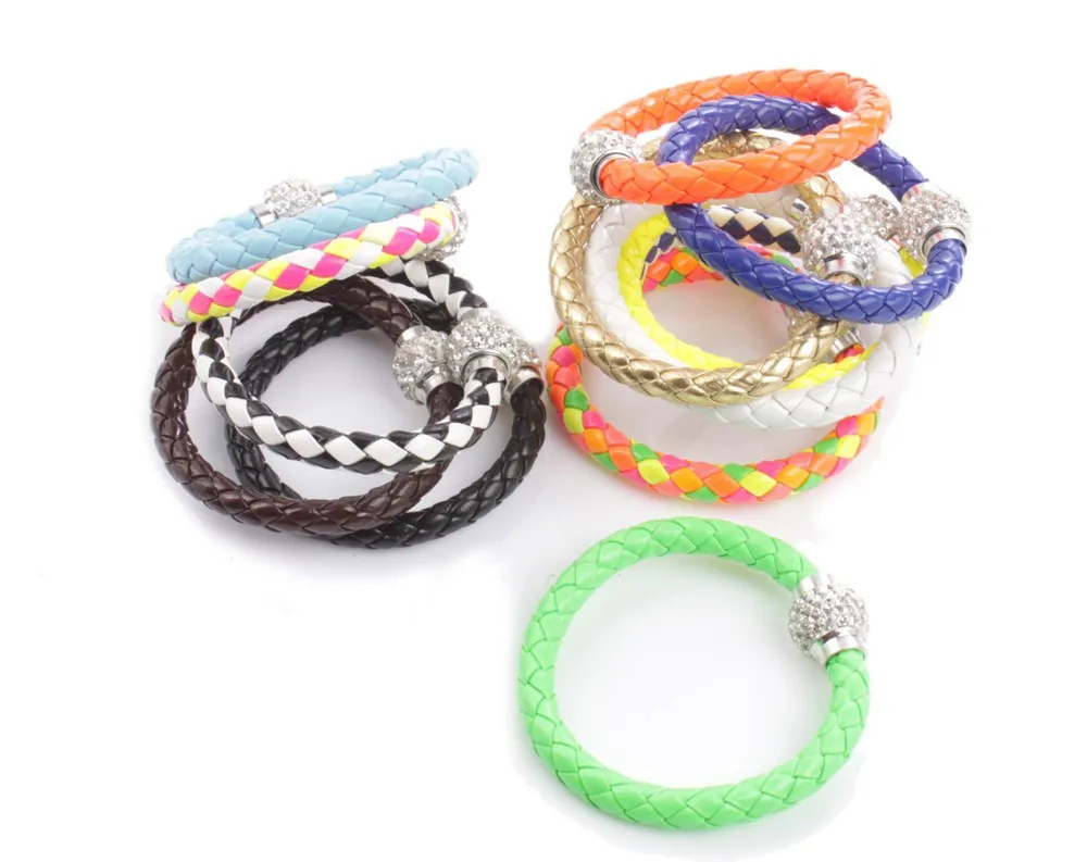 24 шт. смешанный стильный кожаный панк горный хрусталь Магнит Застежка Браслеты