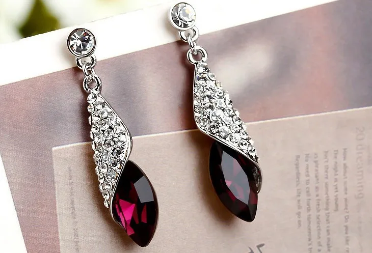 Pendientes Brincos Роскошные Длинные Diamante Серебряный Красный Кристалл серьги Красный горный хрусталь украшения