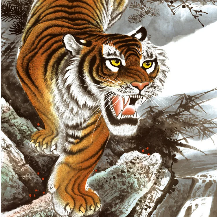 2016 Новинка! Большие настенные изображение реалистичным Tiger китайской живописи шелк прокрутки для Домашний Декор Животные Книги по