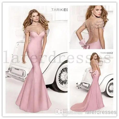 Новая мода платья партии сексуальных backless жемчуг невесты розовый длинные русалка партия вечернее платье пром Платья